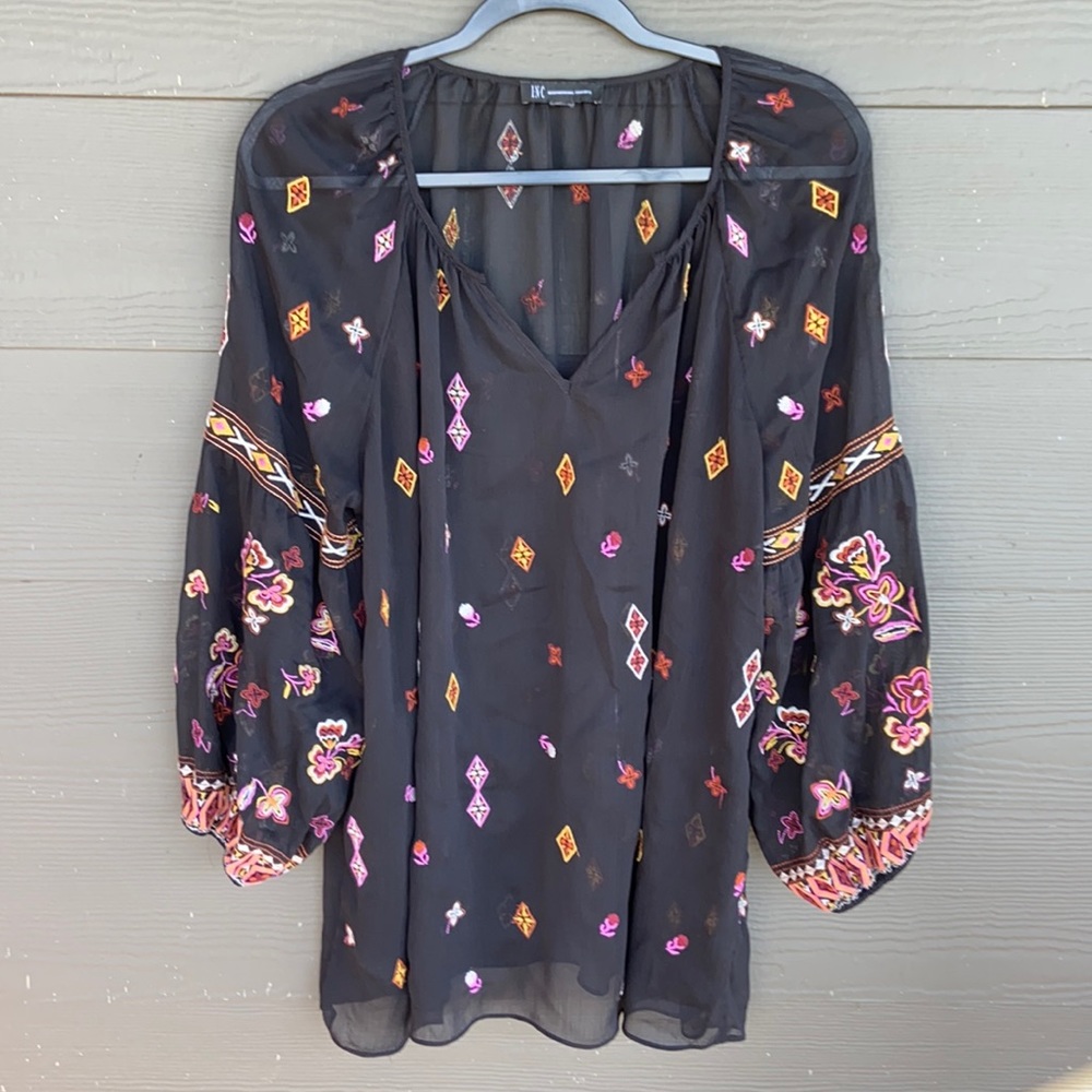 Sheer boho peasant Top.  Size M
